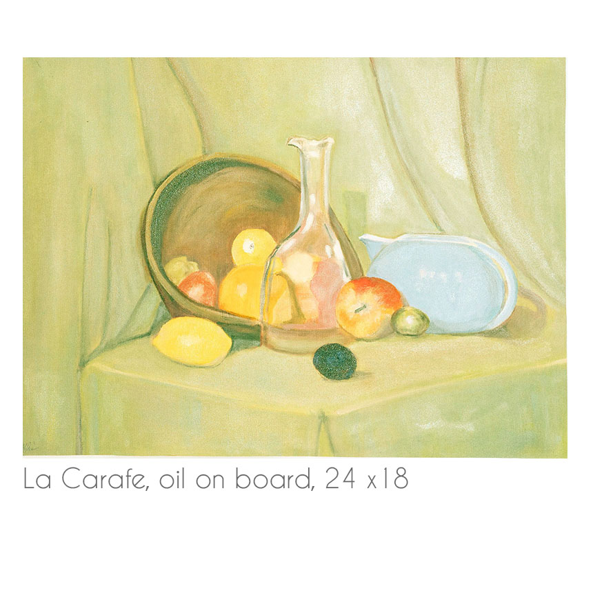 painting of a bottle, fruits